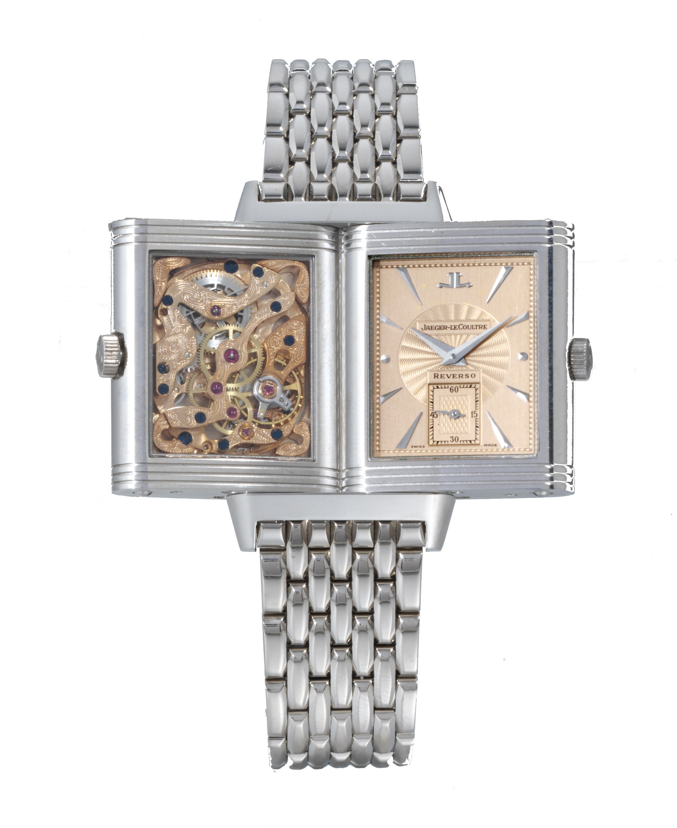 JAEGERLECOULTRE, "REVERSO ART DECO" 18K WHITE GOLD MANUALWINDING RECTANGULAR BRACELET WATCH