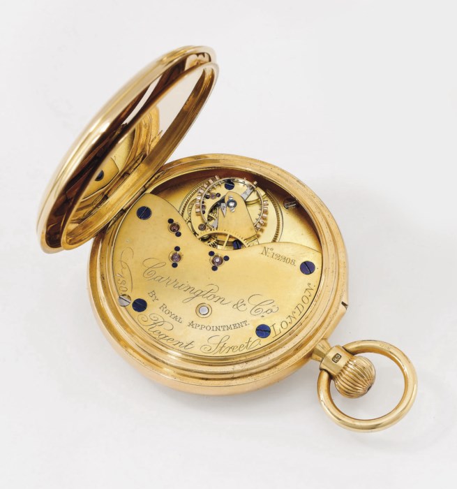 Carrington & Co. An 18K gold openface keyless lever watch with 6 minutes flying tourbillon