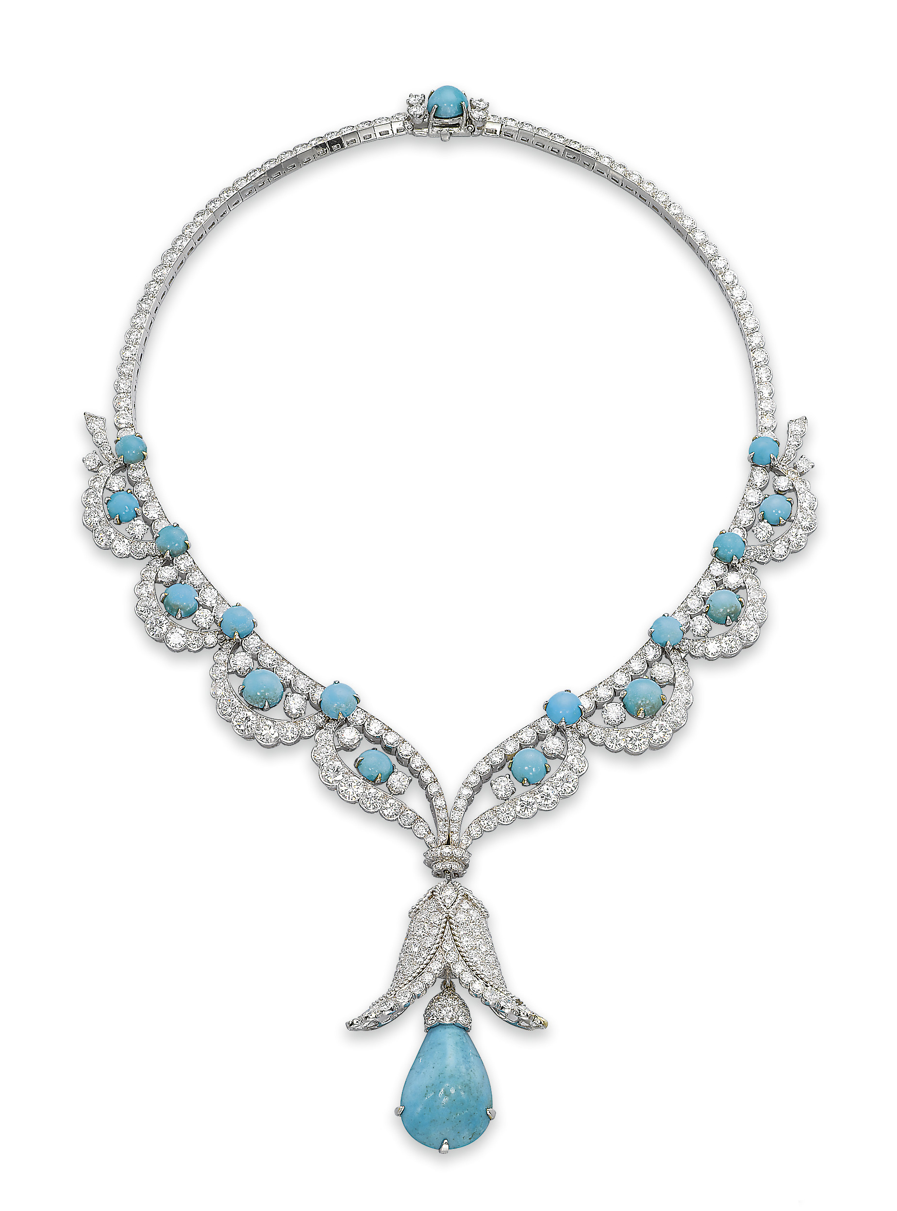 A CHARMING TURQUOISE AND DIAMOND NECKLACE, BY VAN CLEEF & ARPELS