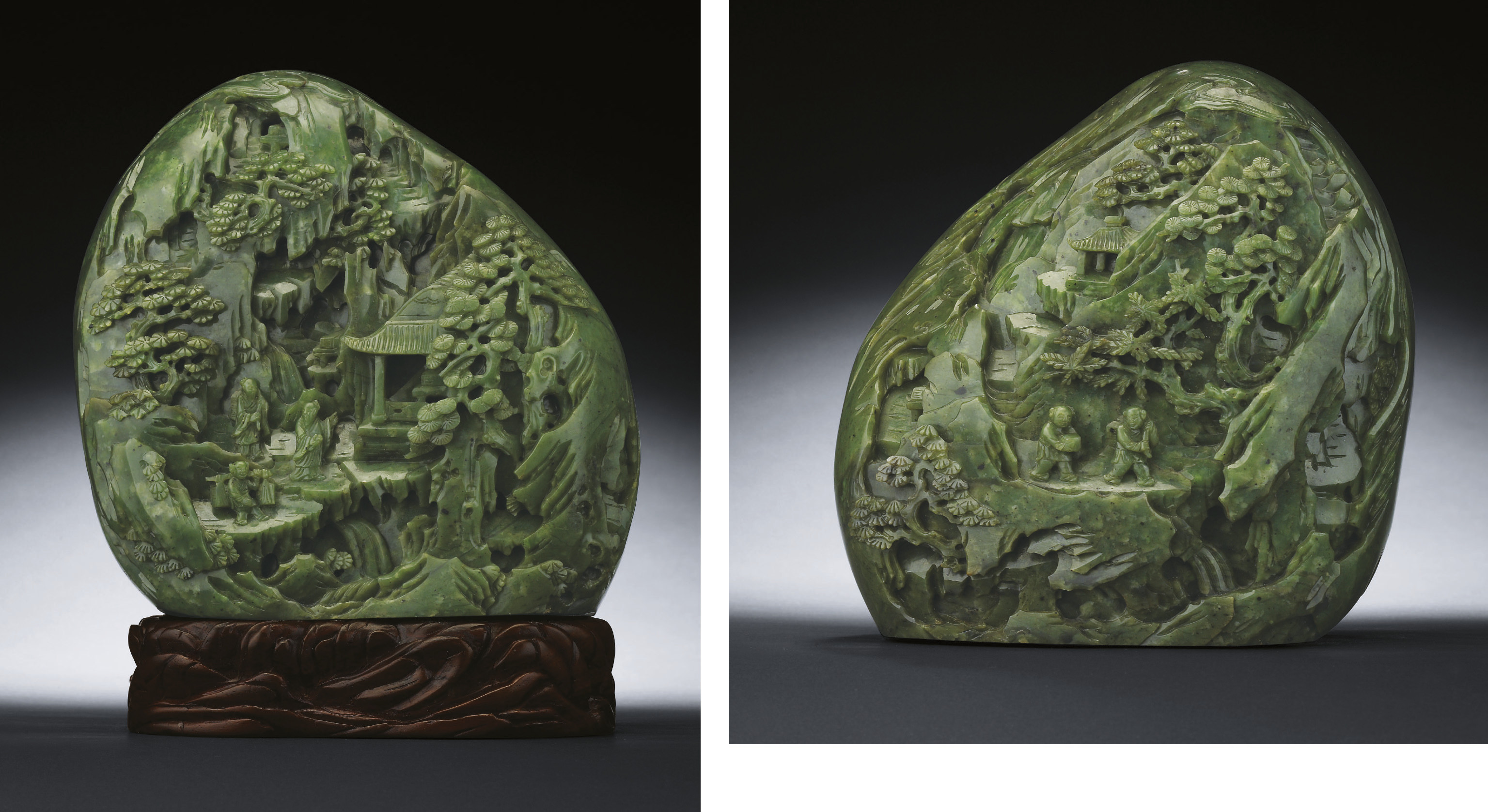 A FINELY CARVED SPINACHGREEN JADE BOULDER Christie's