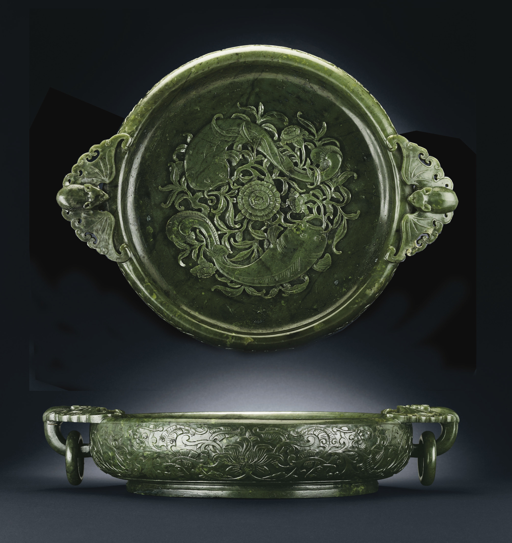 A RARE MAGNIFICENT VERY LARGE SPINACH JADE MARRIAGE BOWL Christie's