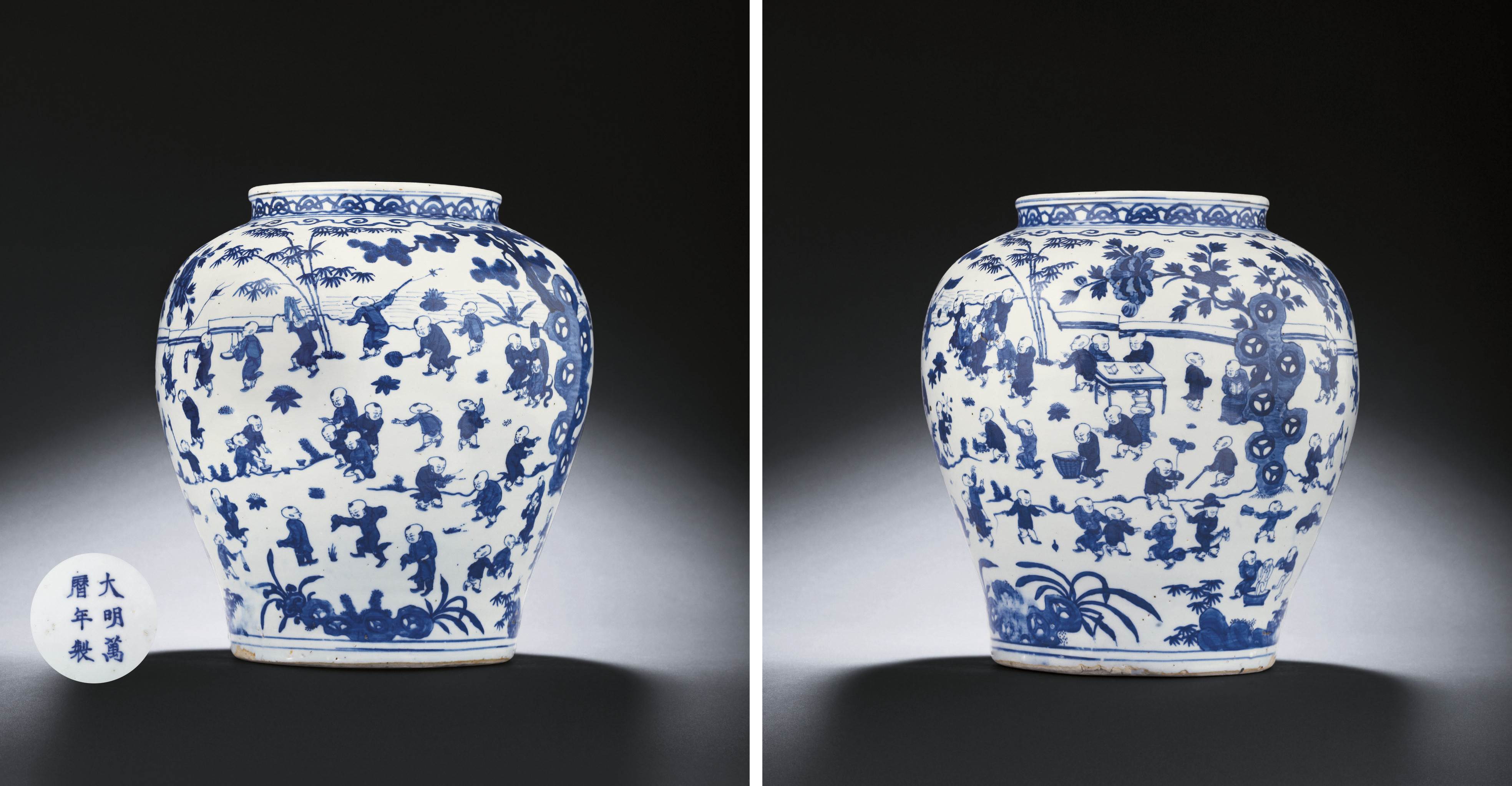 A VERY RARE LATE MING BLUE AND WHITE 'HUNDRED BOYS' JAR Christie's