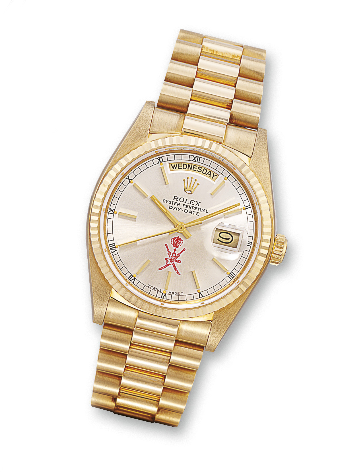 ROLEX, "DAYDATE" REF. 18038 GOLD AUTOMATIC BRACELET WATCH WITH DAY AND
