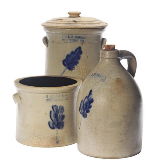 An American Stoneware Jug A Crock And Associated Cover And