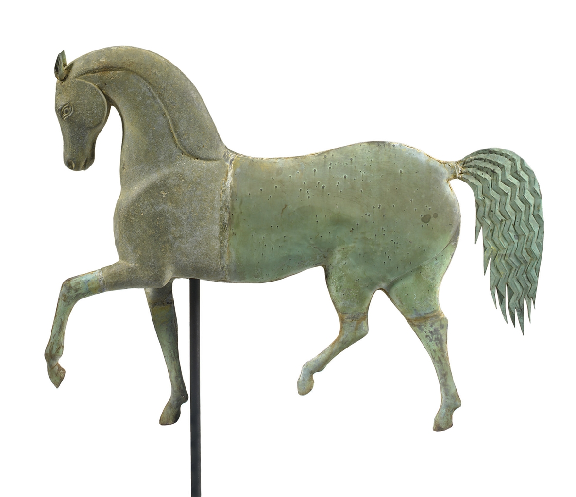 A MOLDED COPPER AND CAST ZINC HORSE WEATHERVANE , ATTRIBUTED TO J