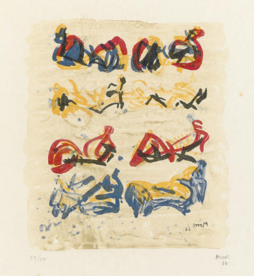 Eight Reclining Figures in Yellow, Red, and Blue (C. 58) 
