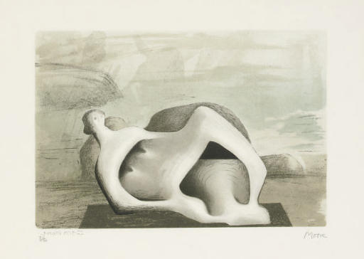 Reclining Figure Against Sea and Rocks (C. 491) 
