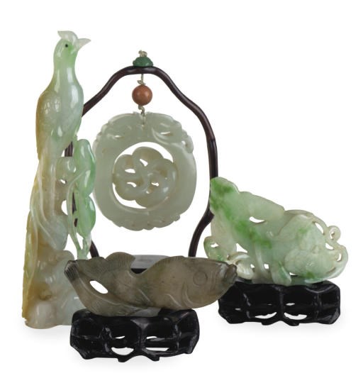 A GROUP OF CHINESE JADE AND JADEITE TABLE DECORATIONS, , 20TH CENTURY