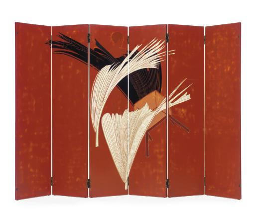 BERNARD DUNAND (19081998) , 'LA BROUETTE' A SIXPANEL LACQUER FLOOR