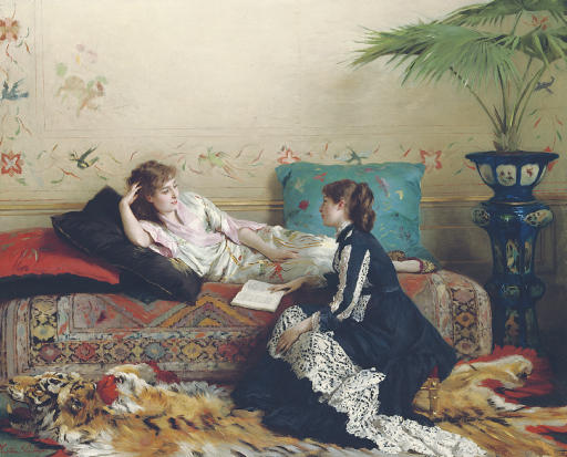 Gustave・L・Jonghe、Idle moments、希少な額装用画集より Gustave Léonhard de Jonghe (Belgian, 1829-1893) , Idle Moments