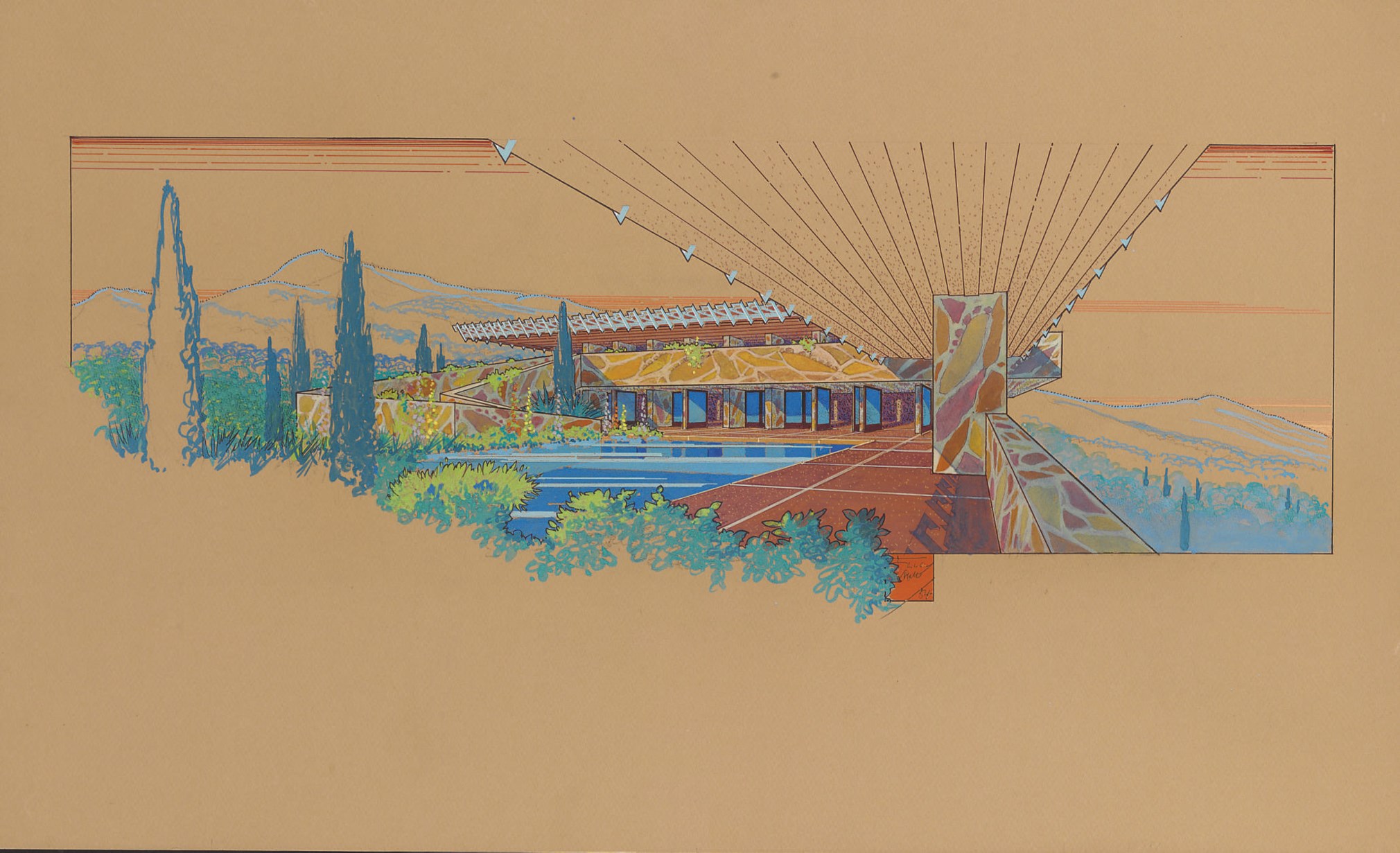 FRANK LLOYD WRIGHT (1867-1959) , A PRESENTATION DRAWING FOR THE ARCH ...