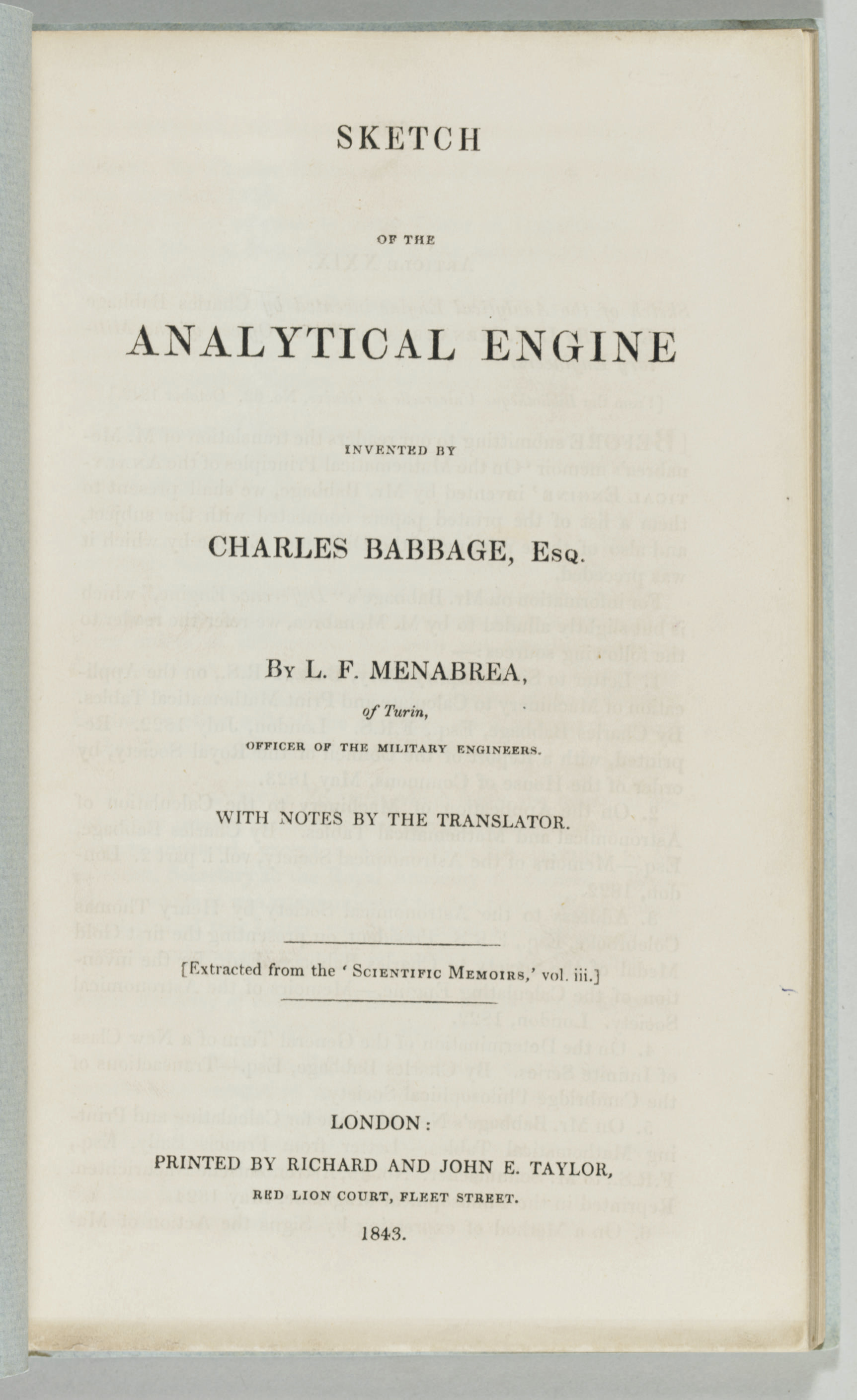 Babbage Menabrea Luigi Federico 1809 1896 Sketch Of - 