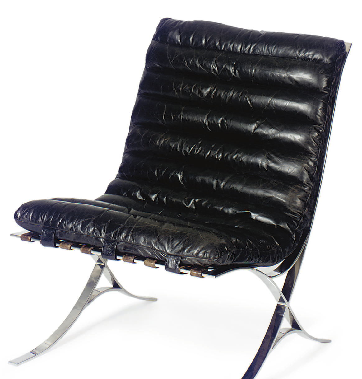 A STAINLESS STEEL AND LEATHER LOUNGE CHAIR, , SECOND HALF 20TH CENTURY