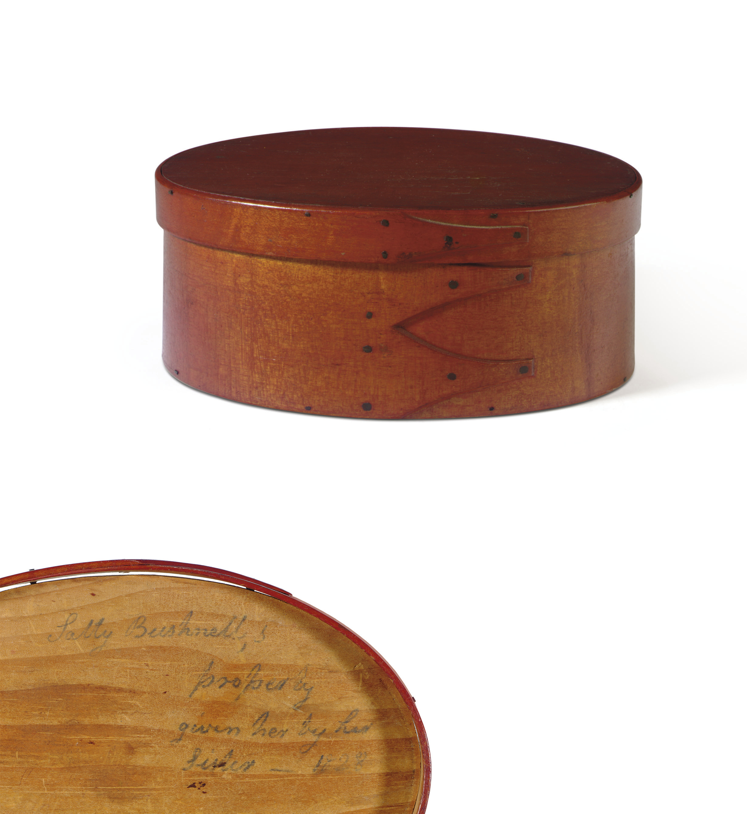 A SHAKER REDPAINTED OVAL BOX