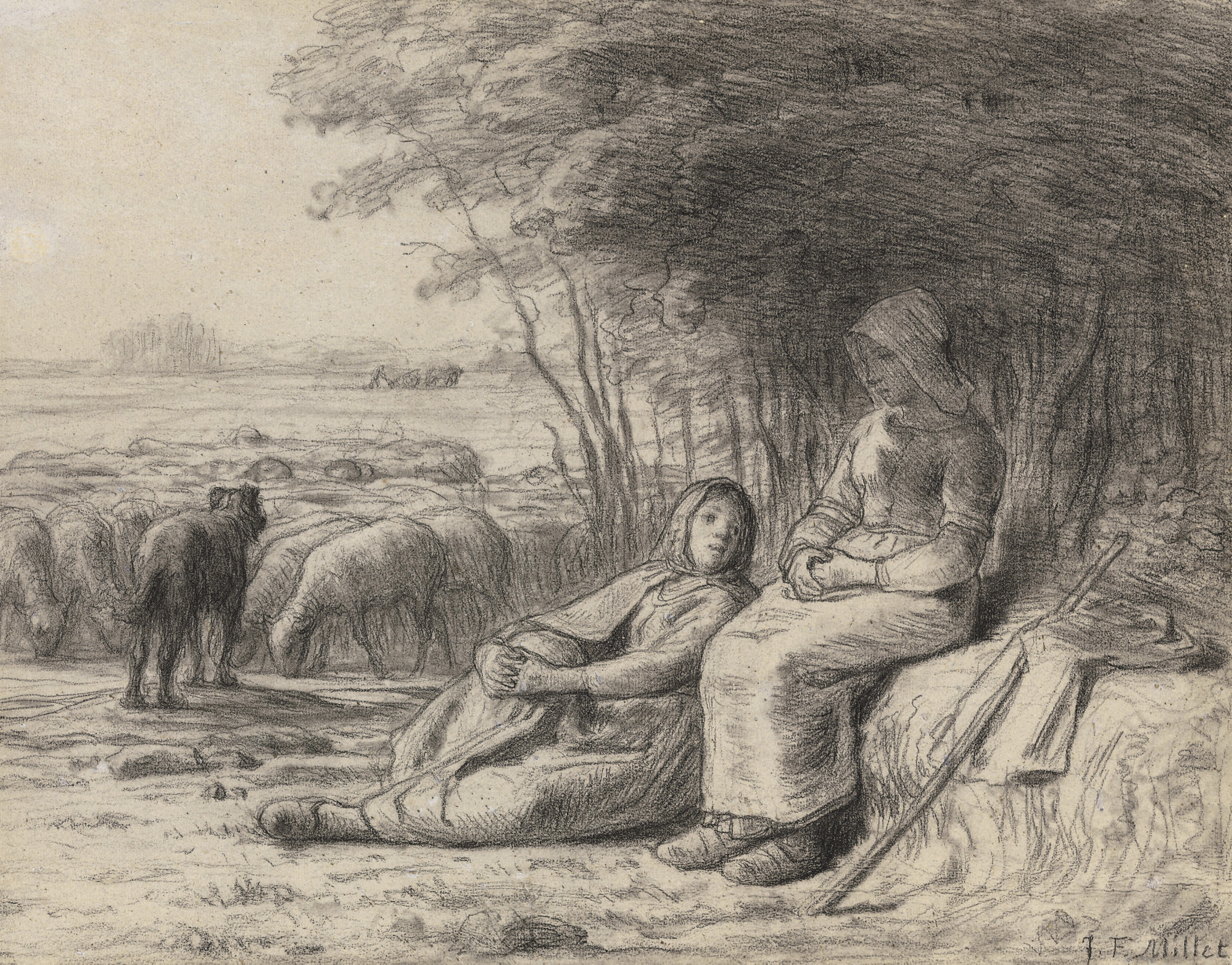 Jean François Millet (FRENCH, 18141875) , Two Shepherdesses and their