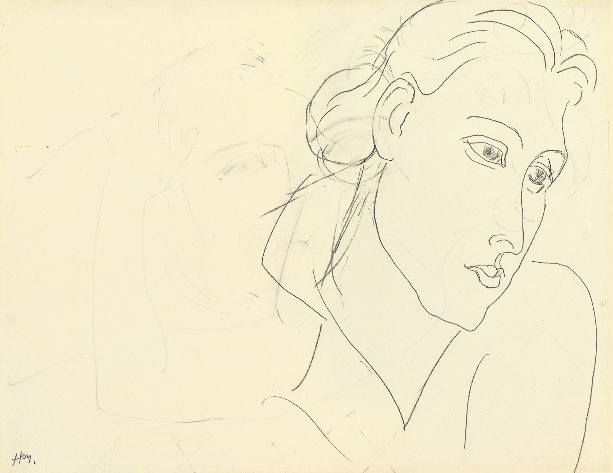 Tête, regard de côte 
