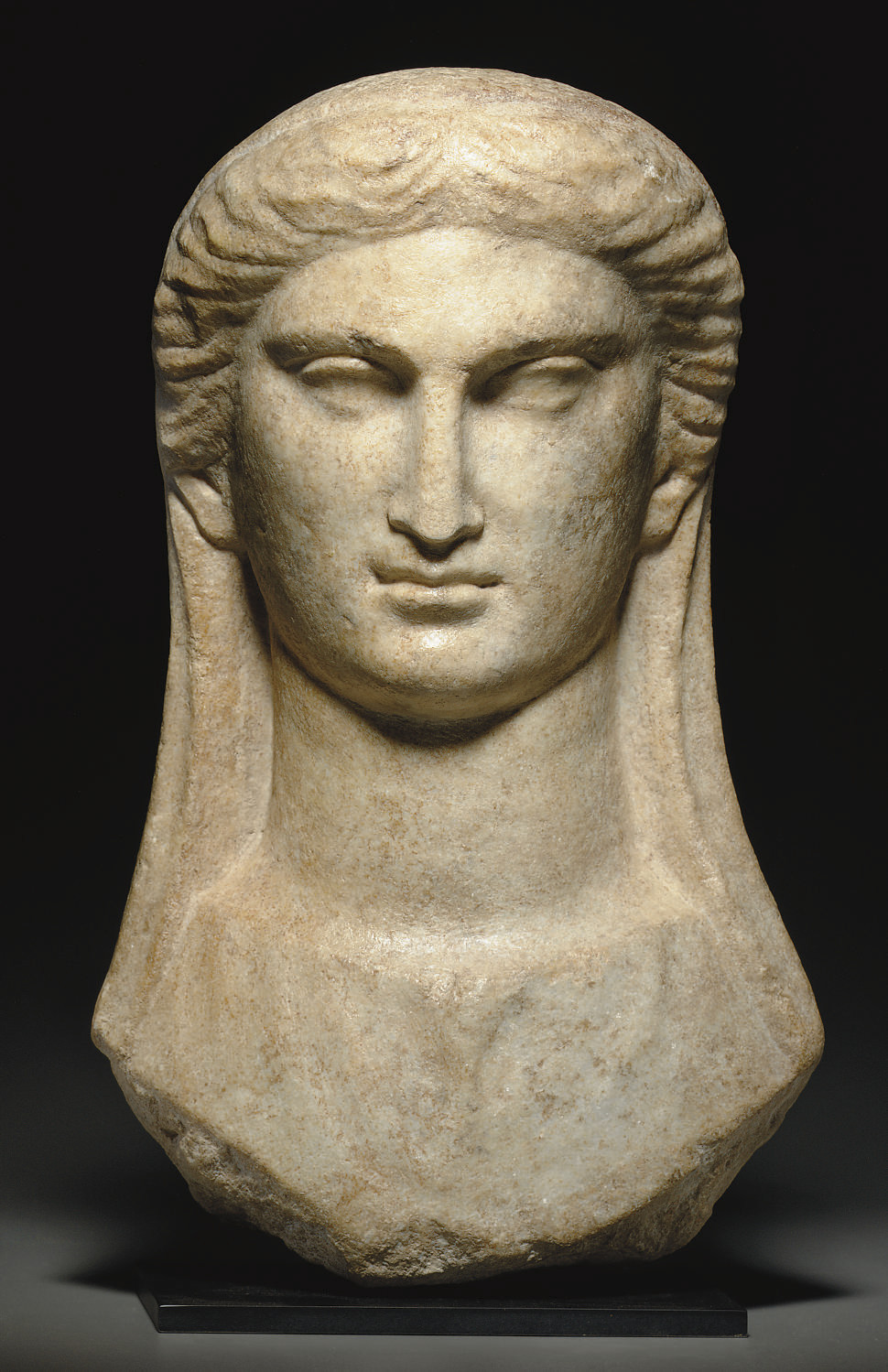A GREEK MARBLE VEILED BUST OF A WOMAN , CIRCA 2ND1ST CENTURY B.C