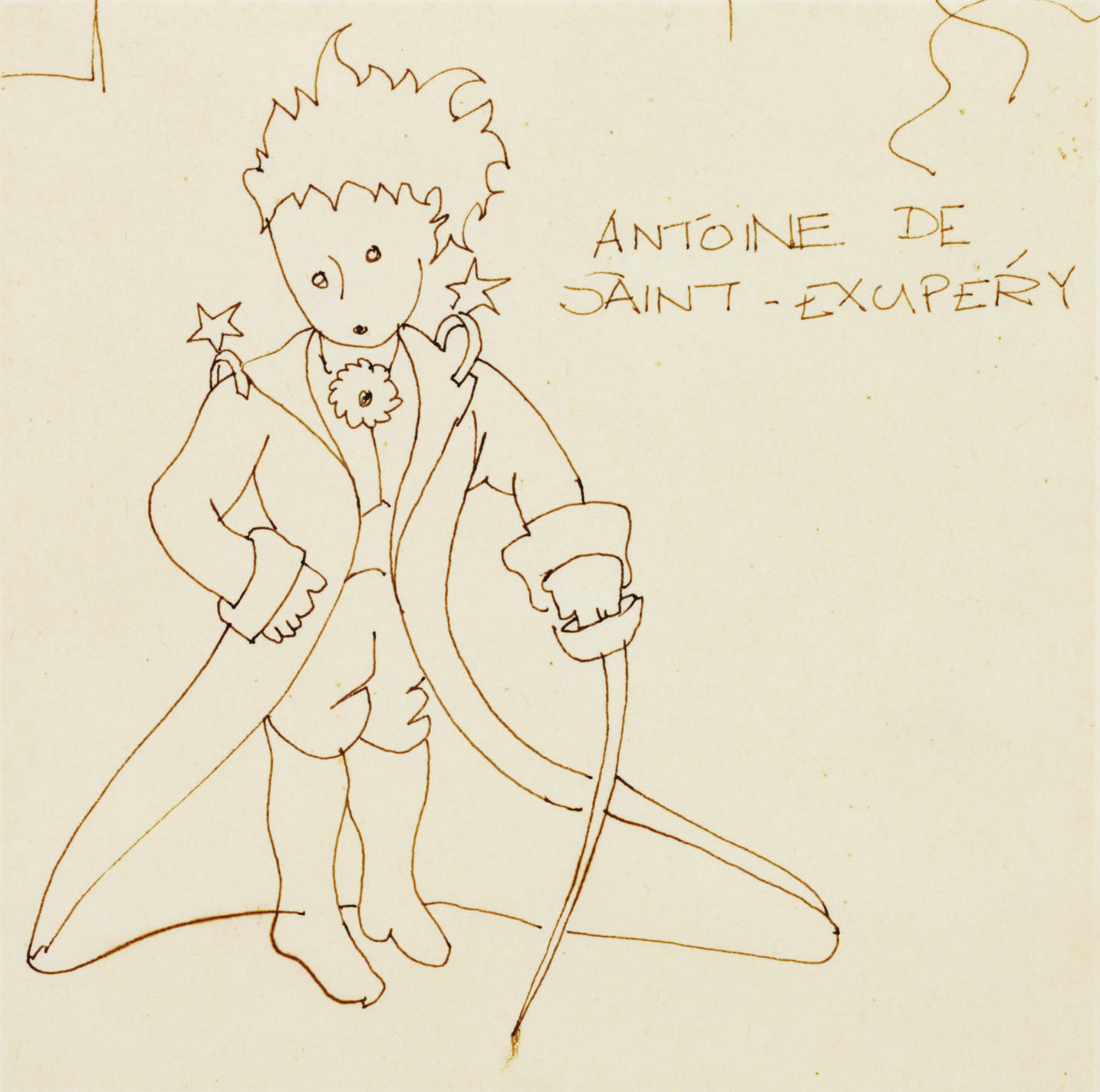 SAINT-EXUPÉRY, Antoine de (1900-44). Pen-and-ink drawing of
