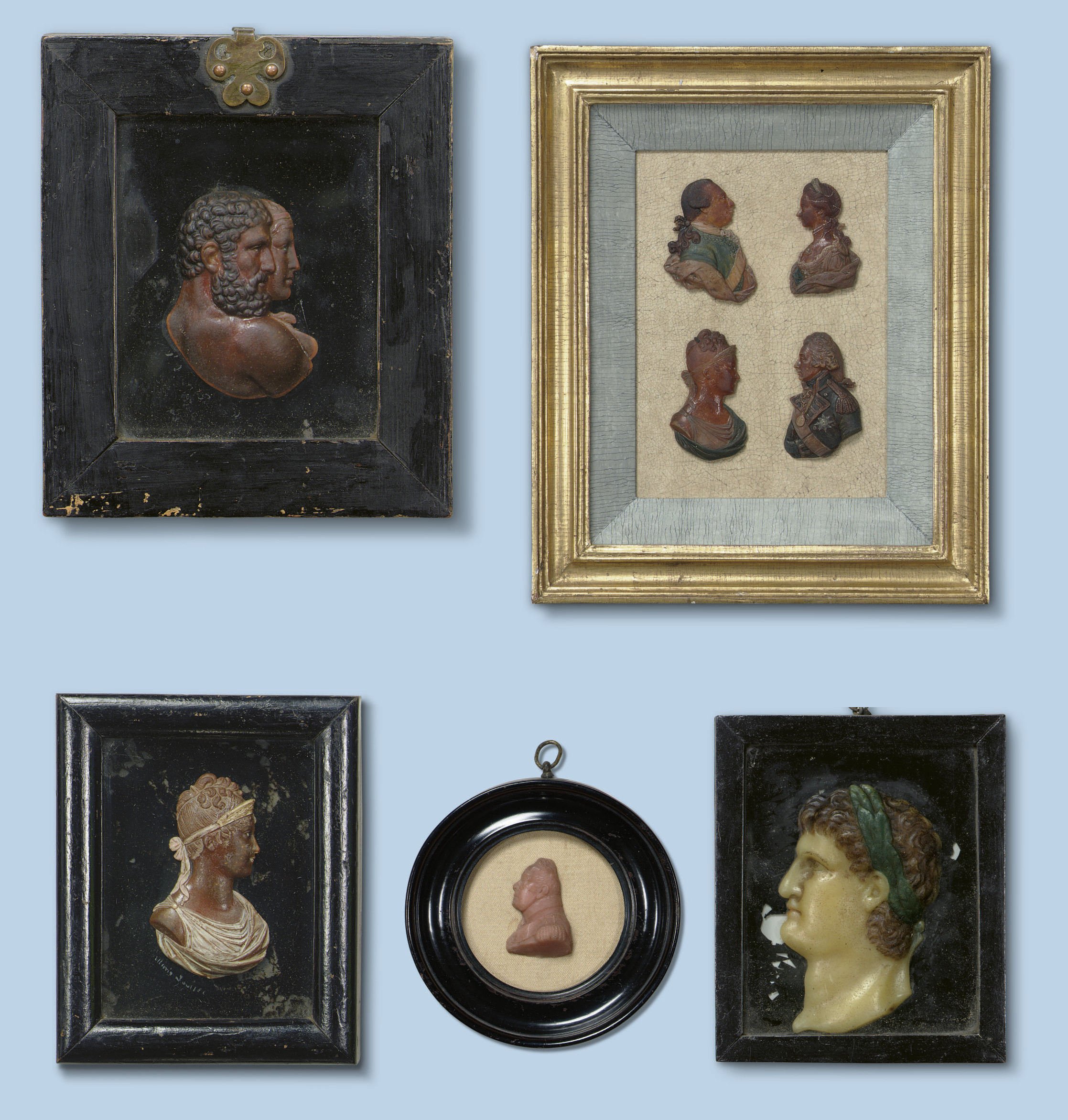 A GROUP OF TEN FRAMED WAX PORTRAITS , FRENCH AND ENGLISH, 18TH/19TH