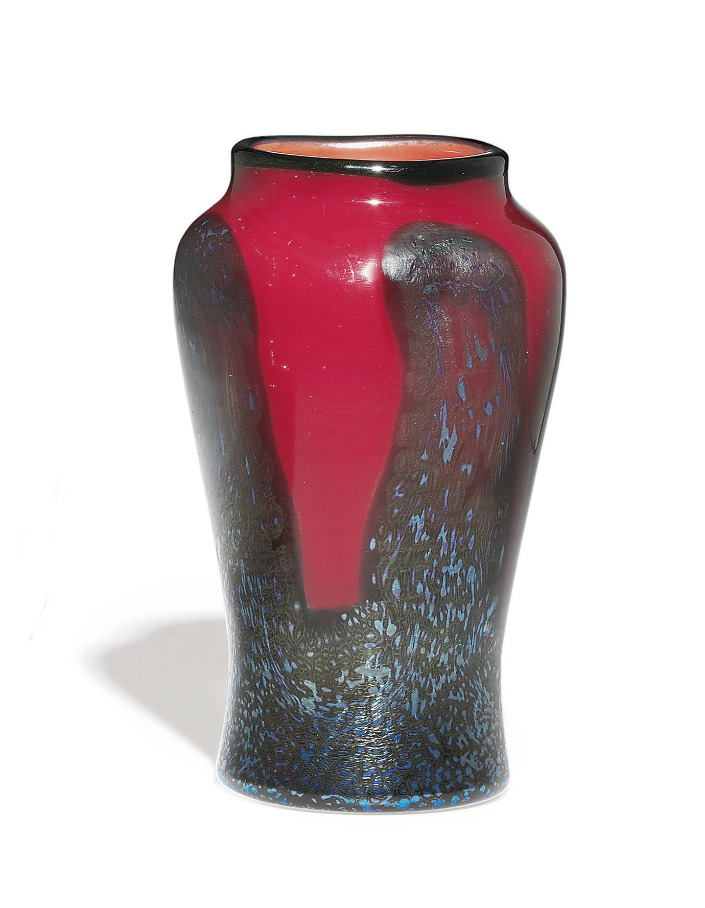 TIFFANY STUDIOS , A DECORATED RED FAVRILE GLASS VASE, CIRCA 1925