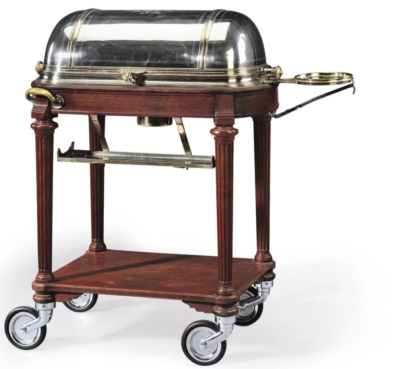 A FRENCH MAHOGANY AND SILVER ROAST BEEF WAGON