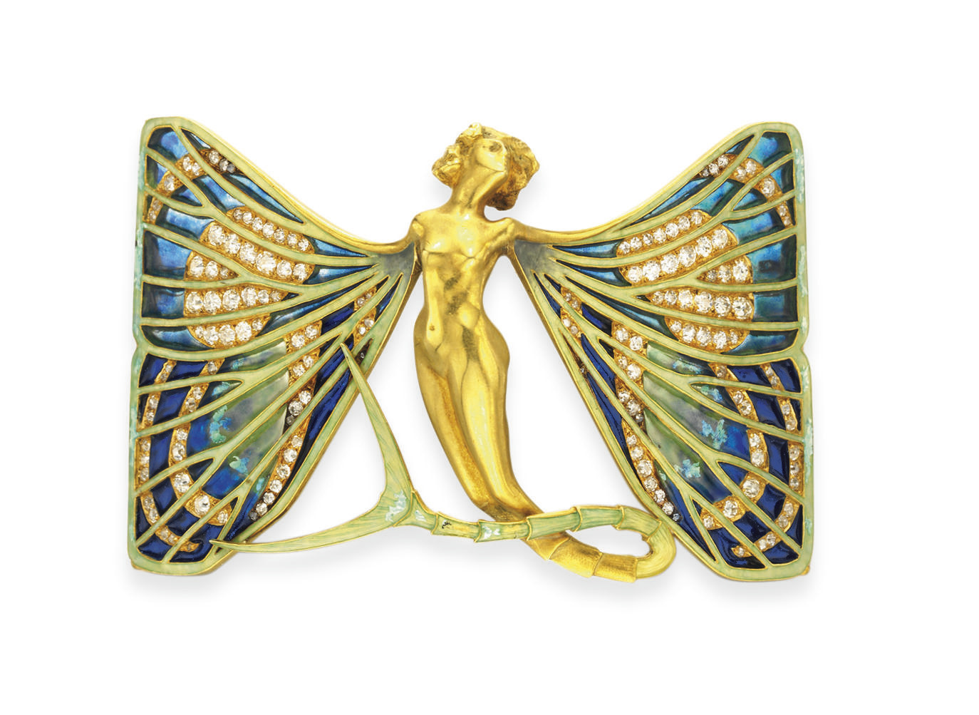 AN ART NOUVEAU ENAMEL, DIAMOND AND GOLD 