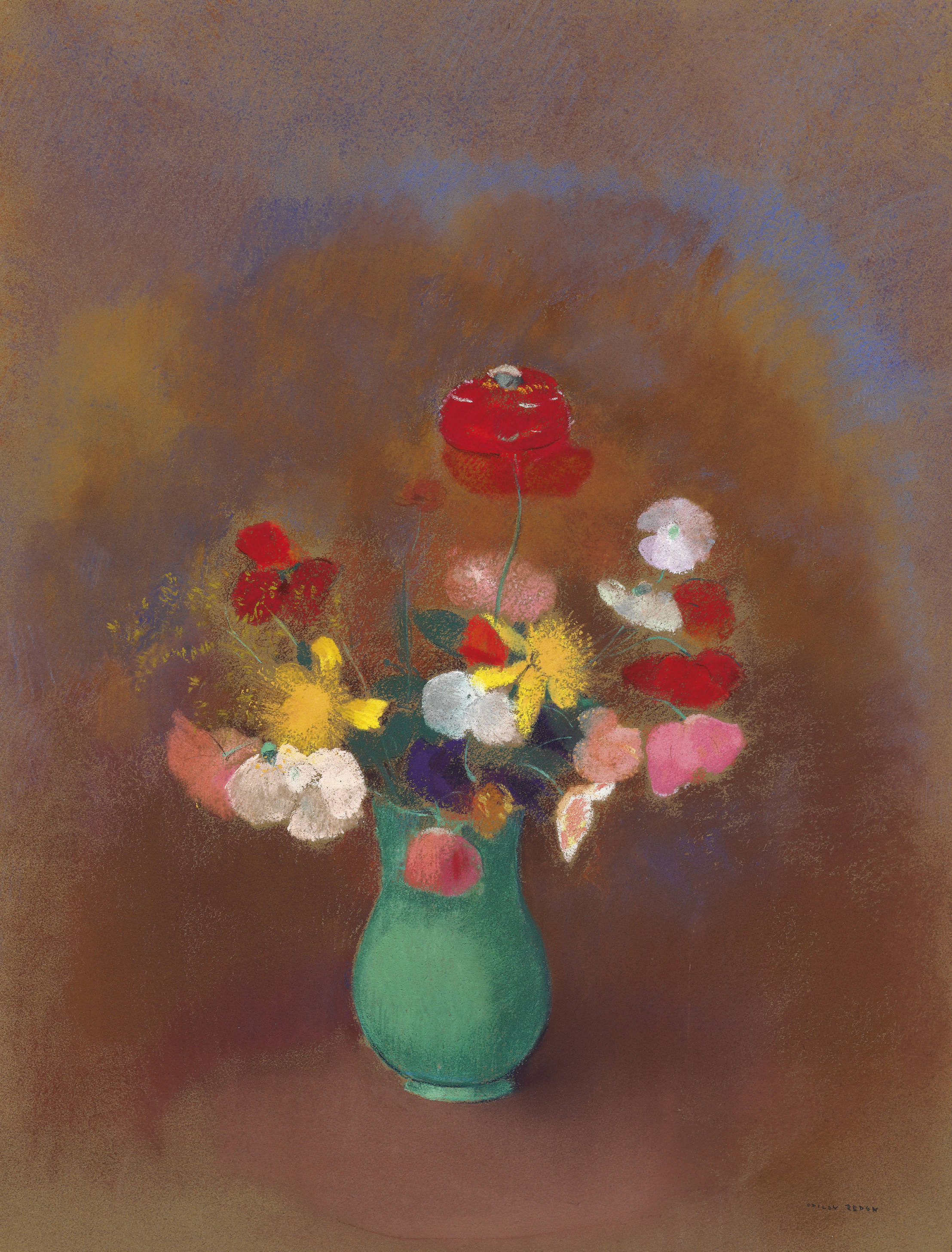 Coquelicots dans un vase vert 

