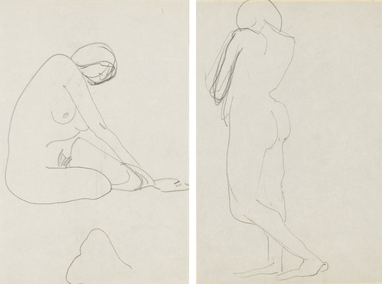 Femme nue assise (recto); Nu debout de dos (verso) 
