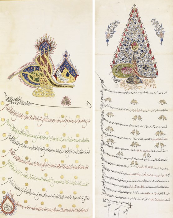 DEUX FIRMANS OTTOMANS , TURQUIE, XIXEME SIECLE Christie's