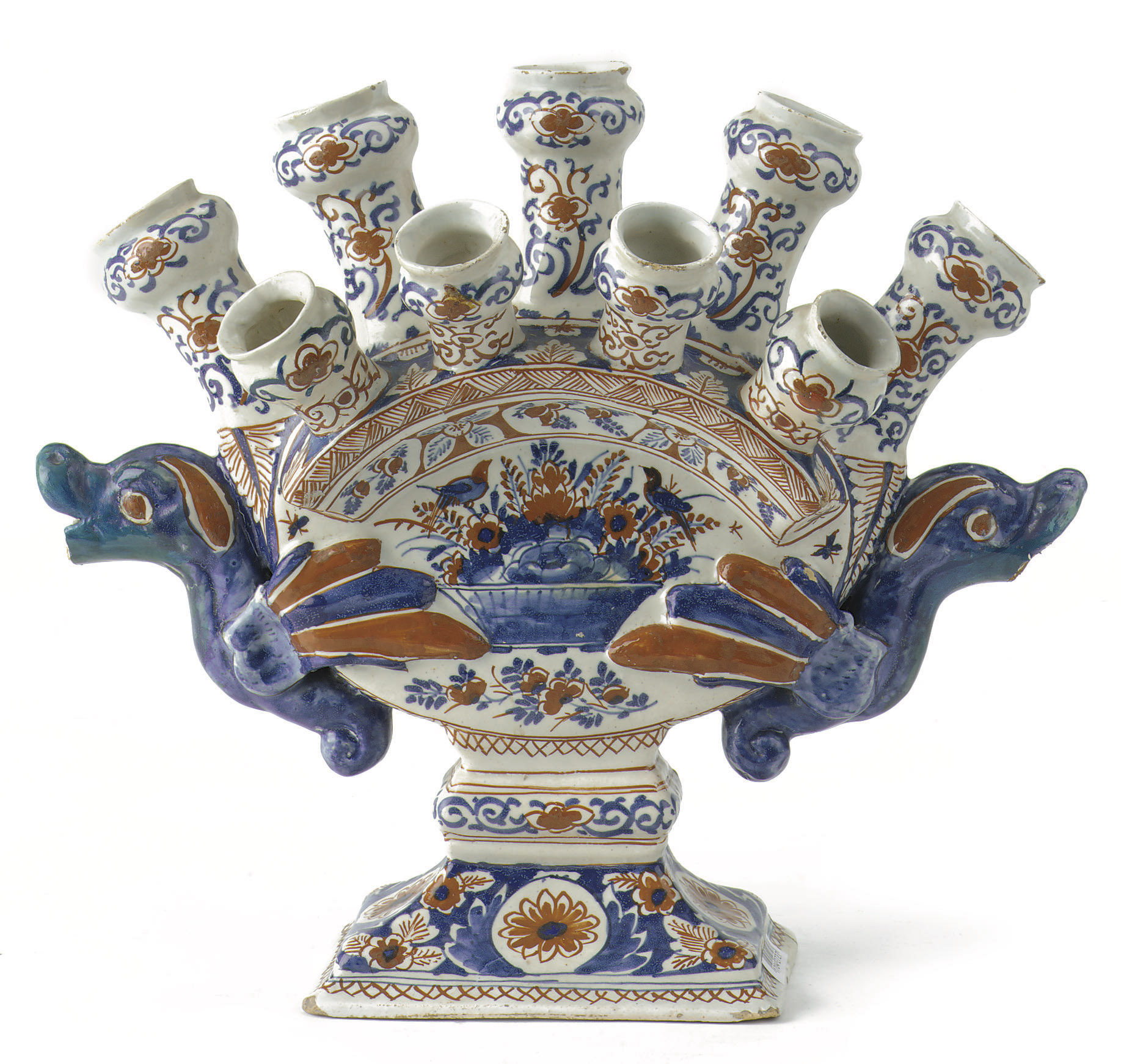 A Dutch Delft polychrome tulip vase