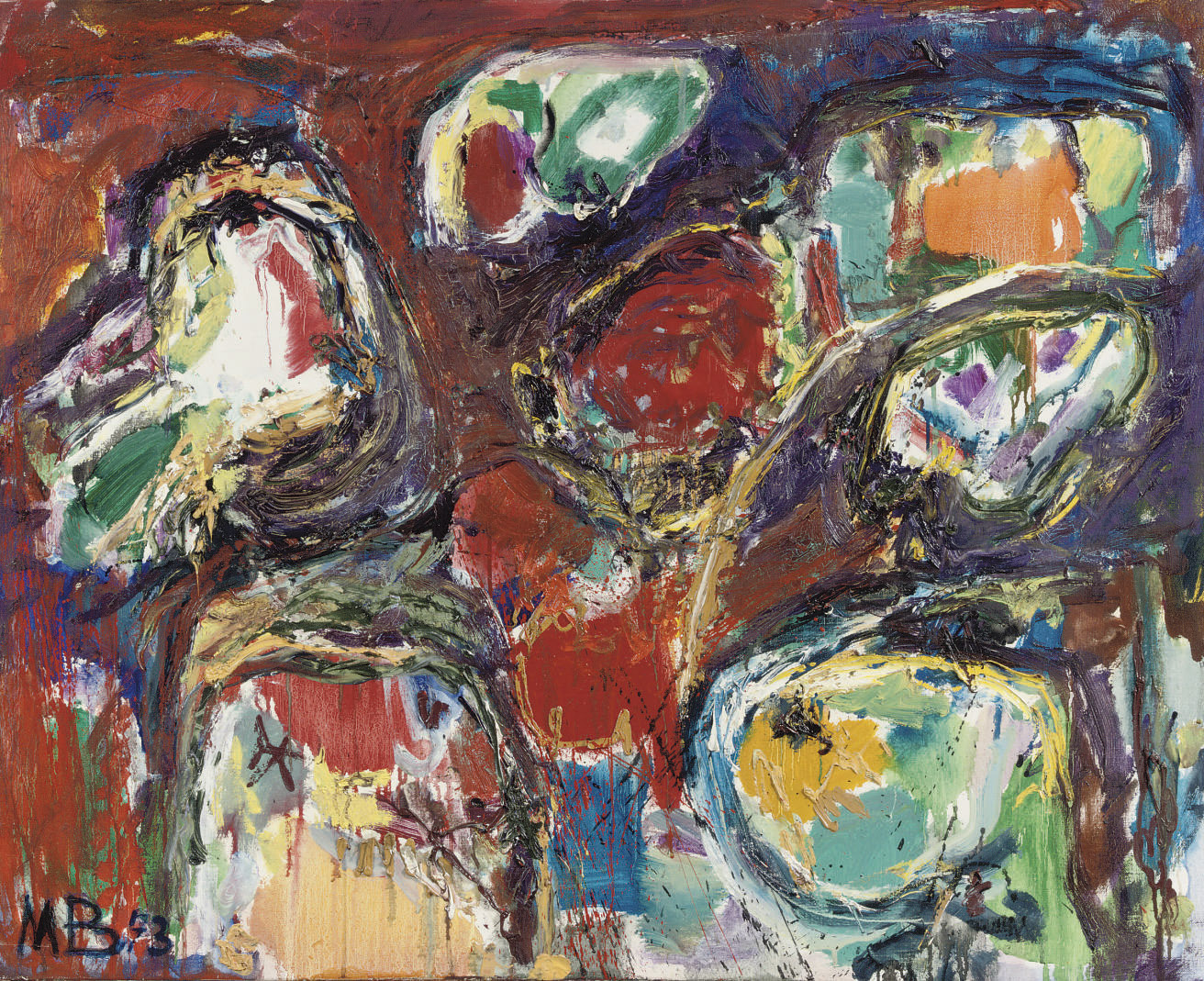 Asger Jorn (1914-1973) , Komposition med ugle og fabeldyr | Christie's