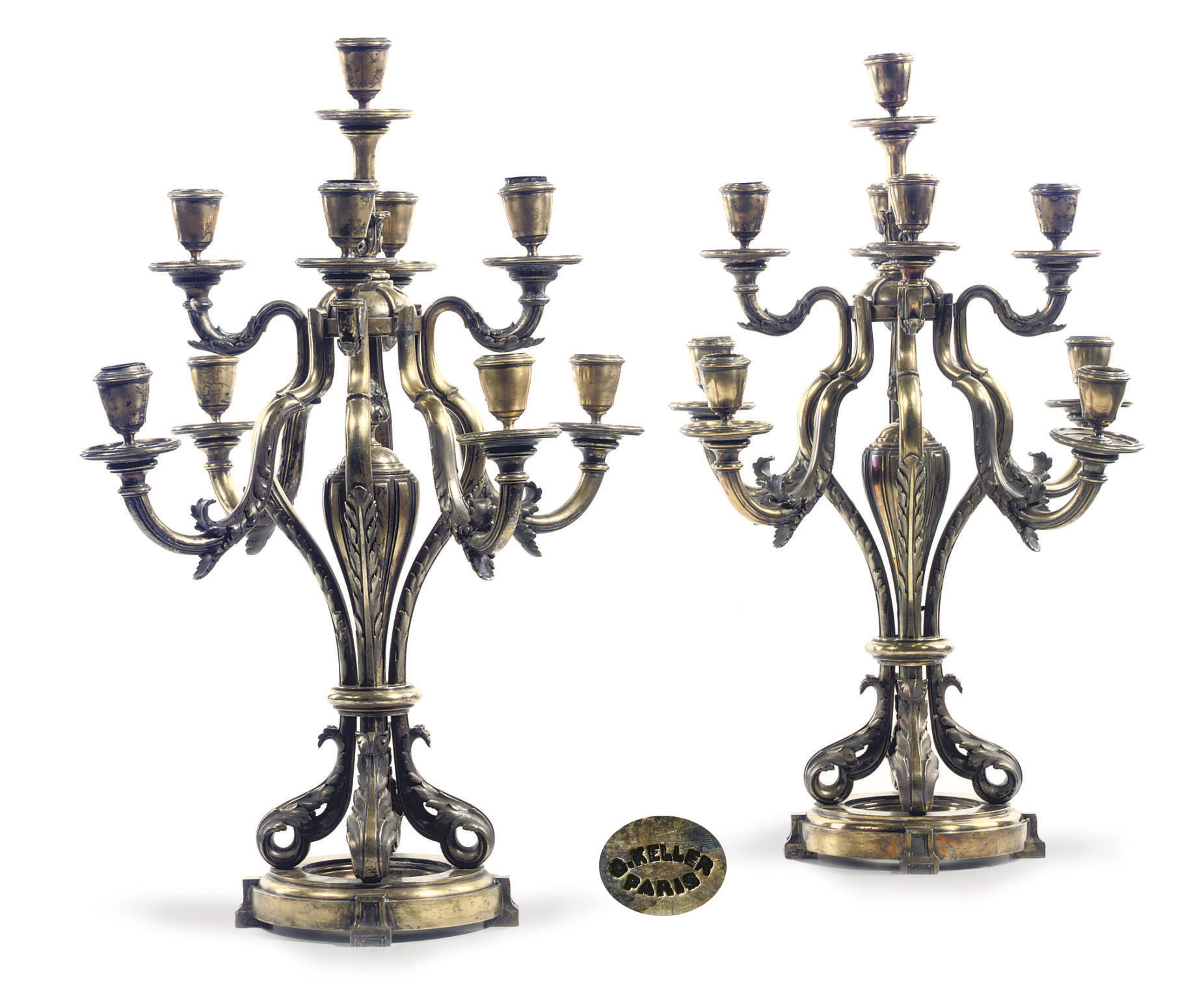A pair of French silver ninelight candelabra , MARK OF G. KELLER, PARIS, CIRCA 1890 Christie's