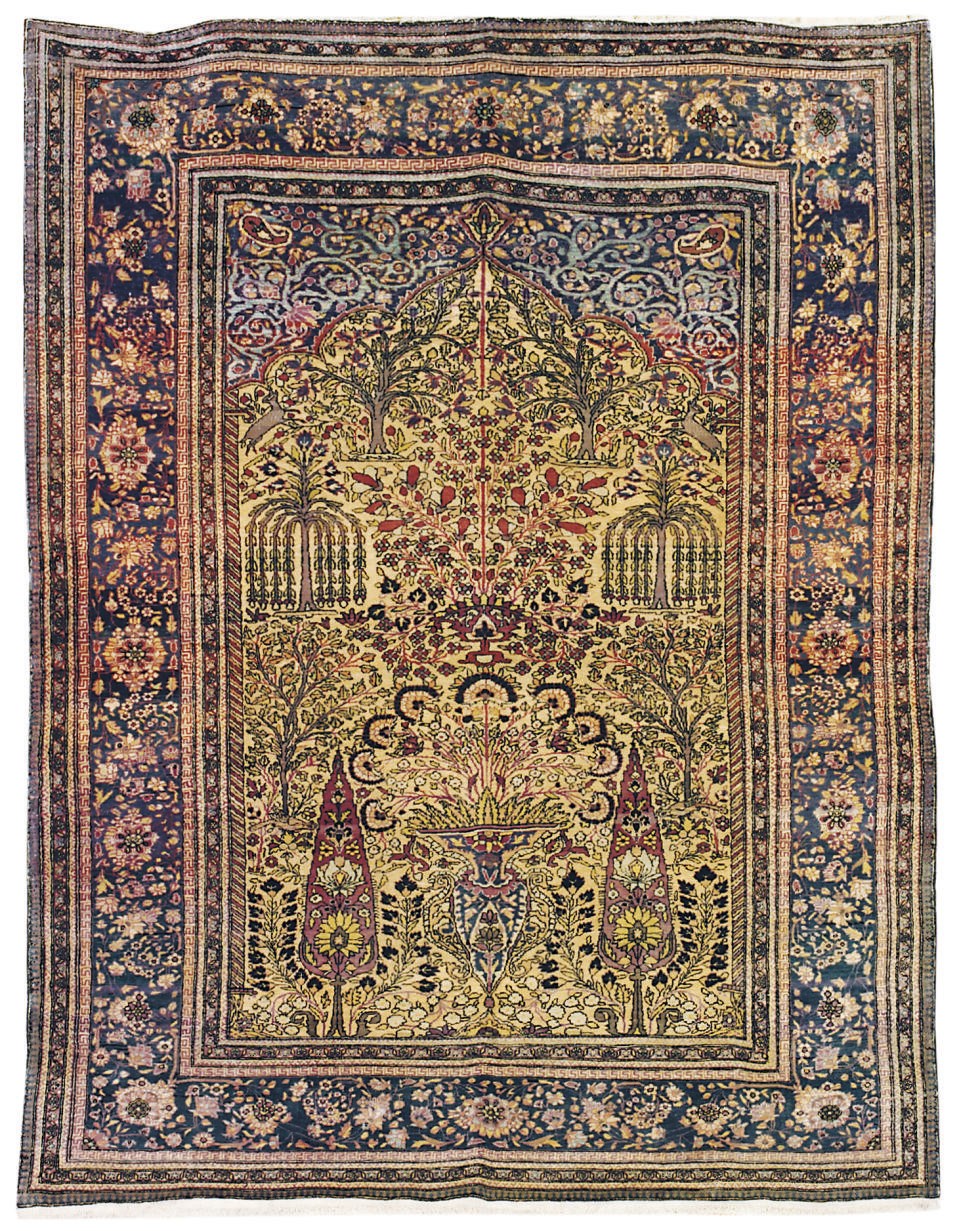 A SILK KASHAN PRAYER RUG