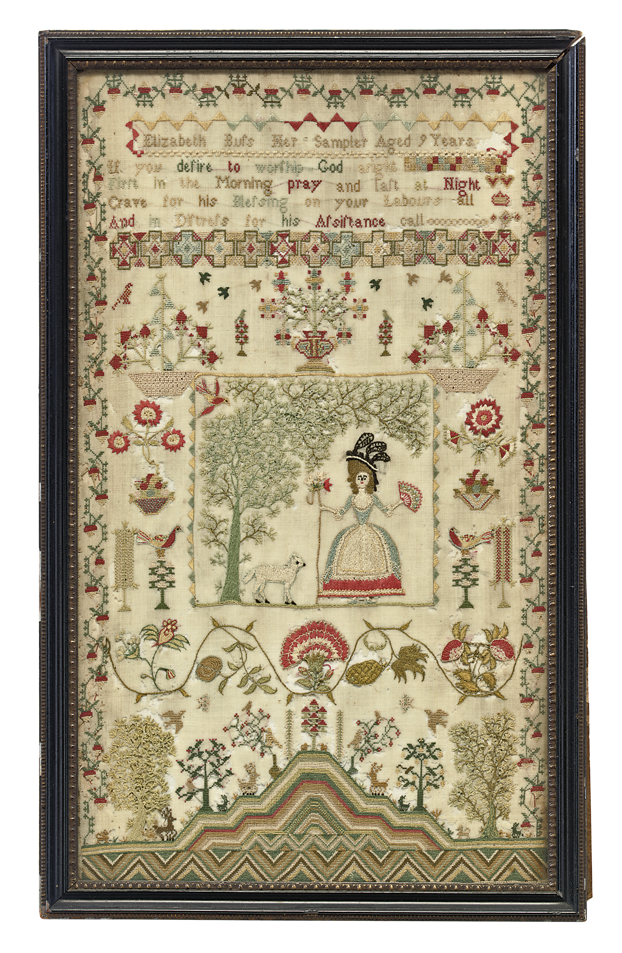 A III NEEDLEWORK SAMPLER , BY ELIZABETH BUTS, CIRCA 1800