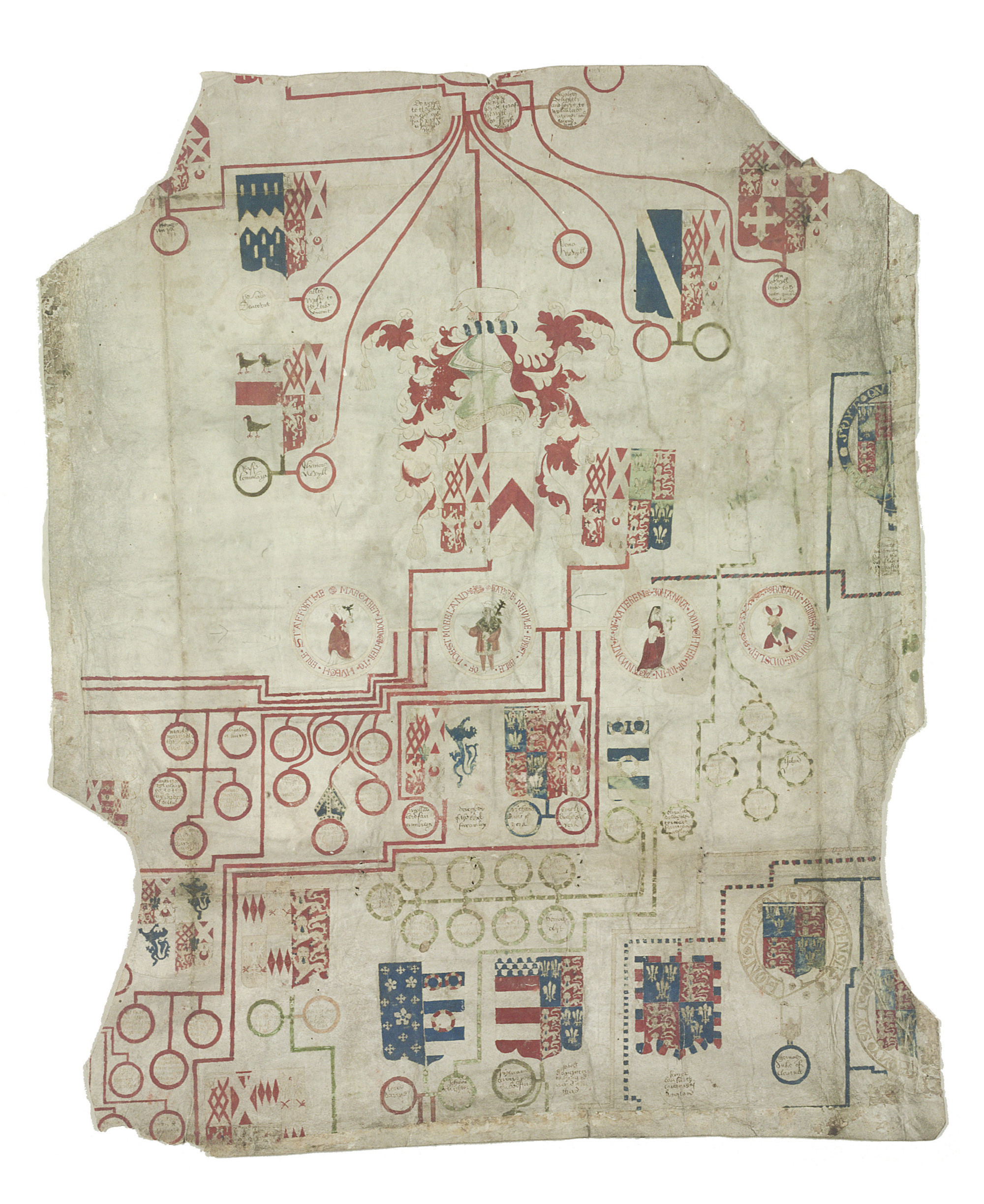 ARMORIAL GENEALOGY OF THE NEVILLE EARLS OF WESTMORLAND, in English, DECORATED MANUSCRIPT ON