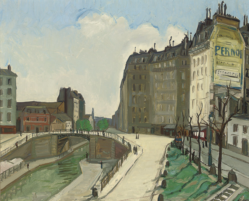 Alphonse Léon Quizet (1885-1955) , Le pont au canal de la Villette