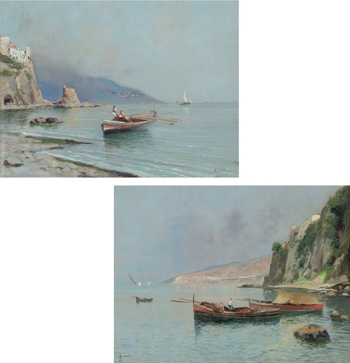 Oscar Ricciardi (Italian, 18641935) , Fishing boats on Neapolitan