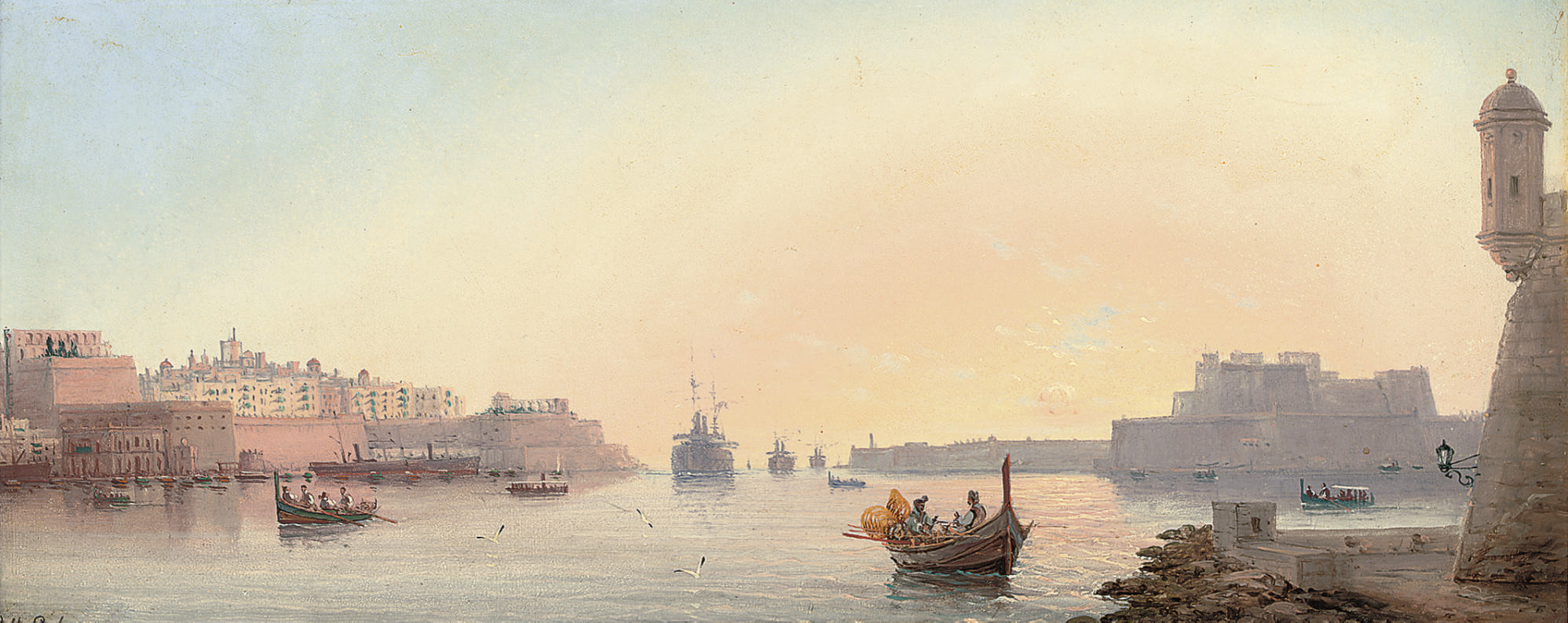 Luigi Maria Galea (Maltese, 18471917) , A convoy entering Valetta