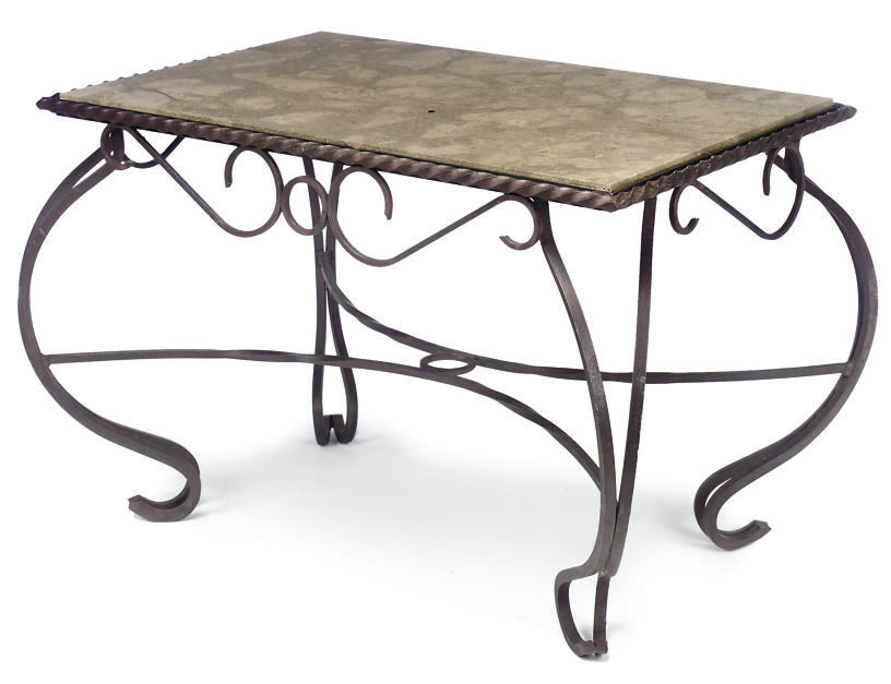 A FRENCH WROUGHT-IRON AND STONE COFFEE TABLE , SECOND HALF ...