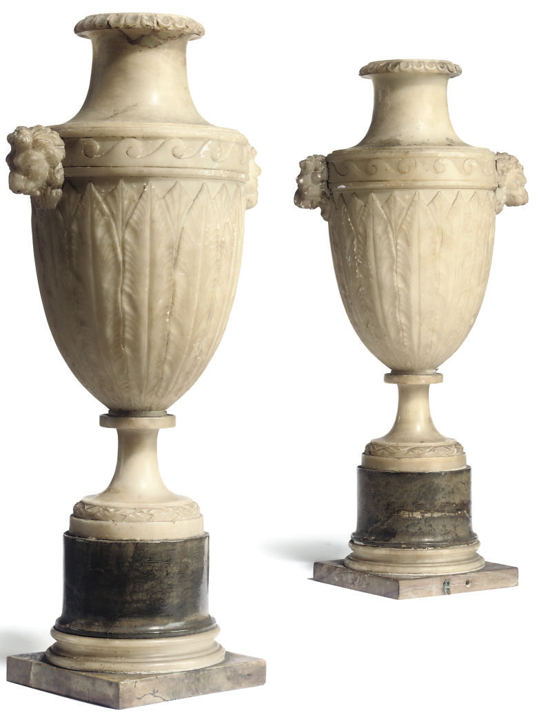 A PAIR OF ITALIAN ALABASTER VASES , LATE 18TH EARLY 19TH CENTURY