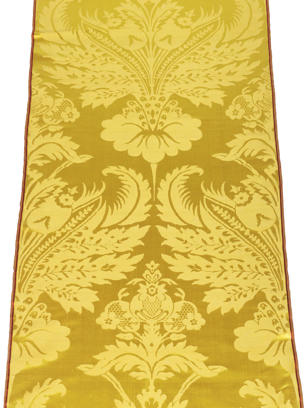 FOUR ROLLS OF FINE YELLOW SILK DAMASK , CHINESE FOR THE EUROPEAN MARKET