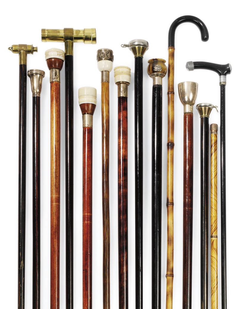 A GROUP OF FOURTEEN NOVELTY GADGET WALKING STICKS AND CANES , 19TH