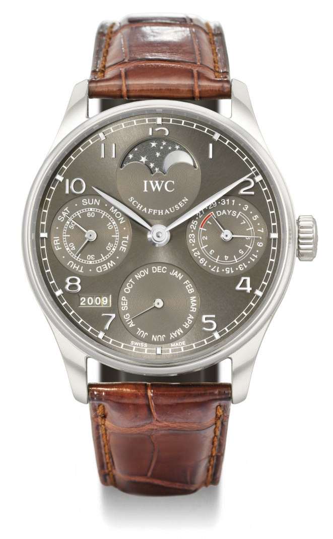 IWC. A rare and oversized 18K white gold automatic perpetual calendar