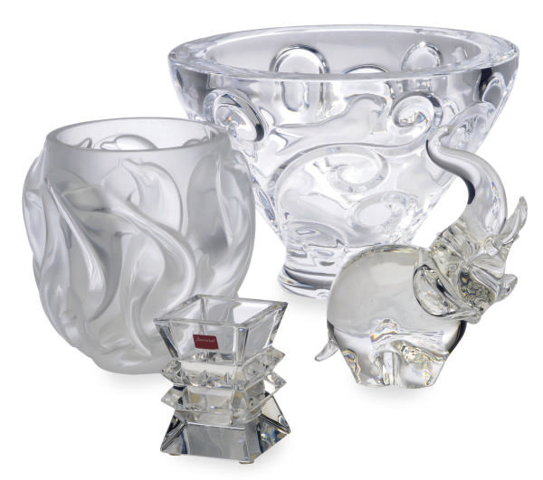 A FRENCH GLASS VASE, A 'VERONE' BOWL AND A CANDLESTICK, AND AN AMERICAN