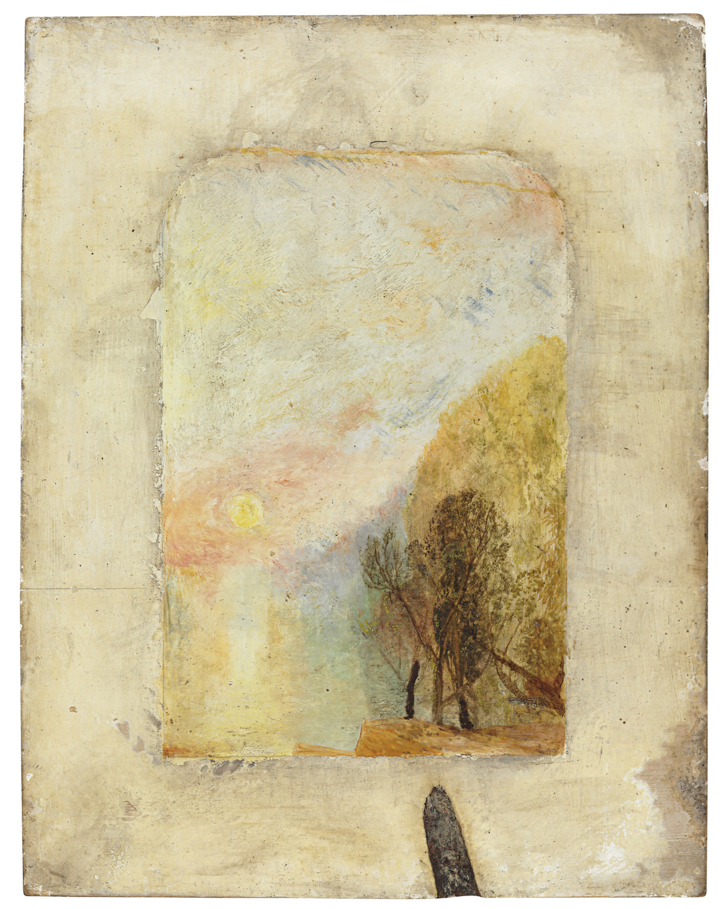 A mountain lake at sunset, a sketch 
