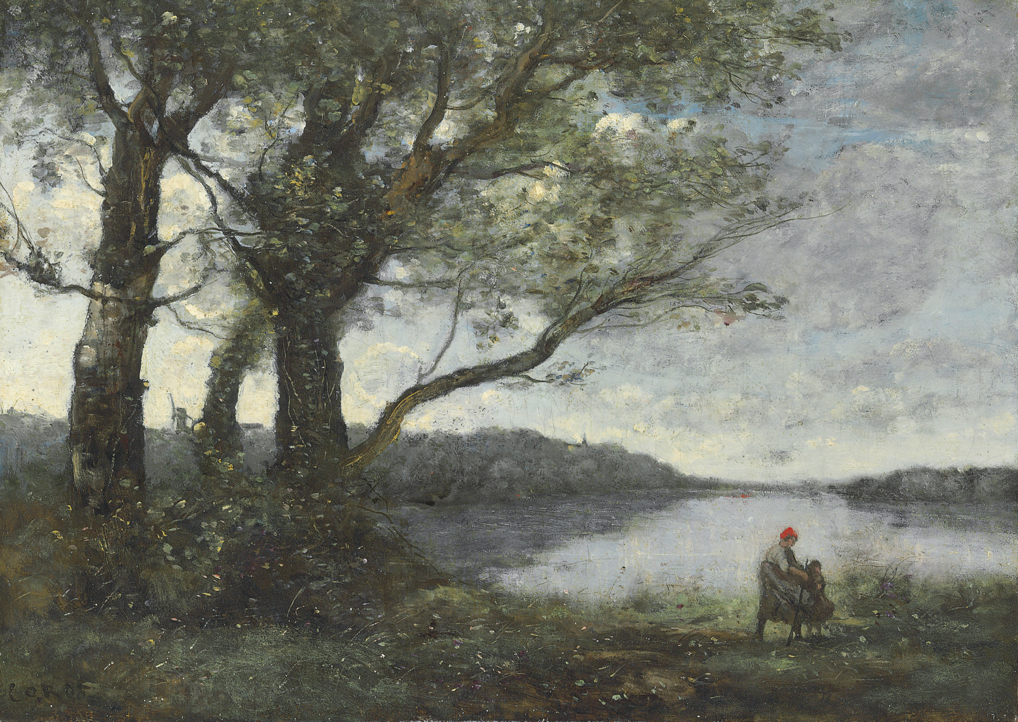 Les trois arbres en vue du lac 
