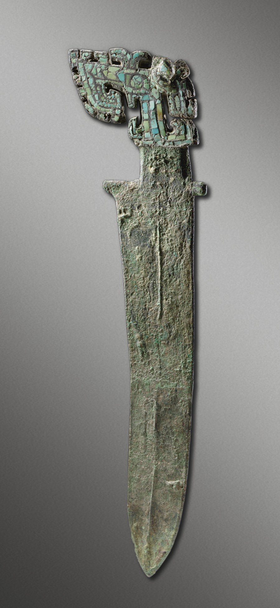 A VERY RARE TURQUOISE INLAID BRONZE GE HALBERD  BLADE
