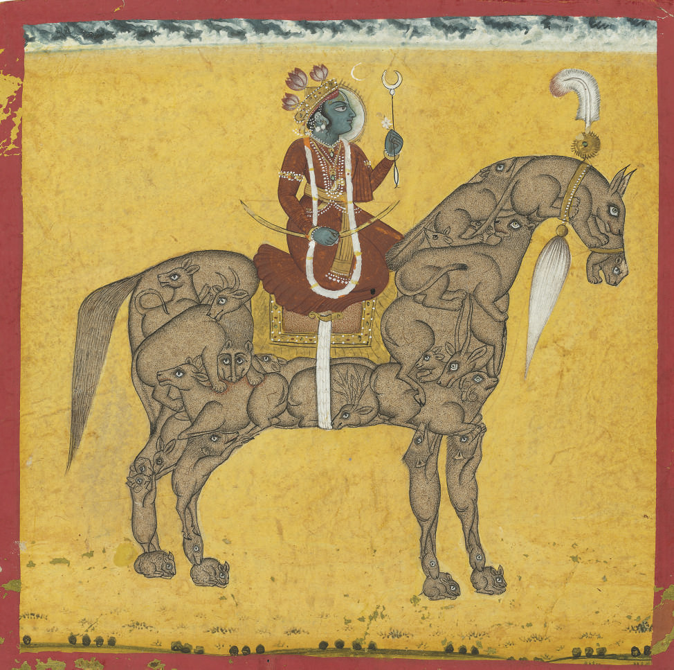A painting of Krishna on a composite horse , INDIA, RAJASTHAN, 17TH