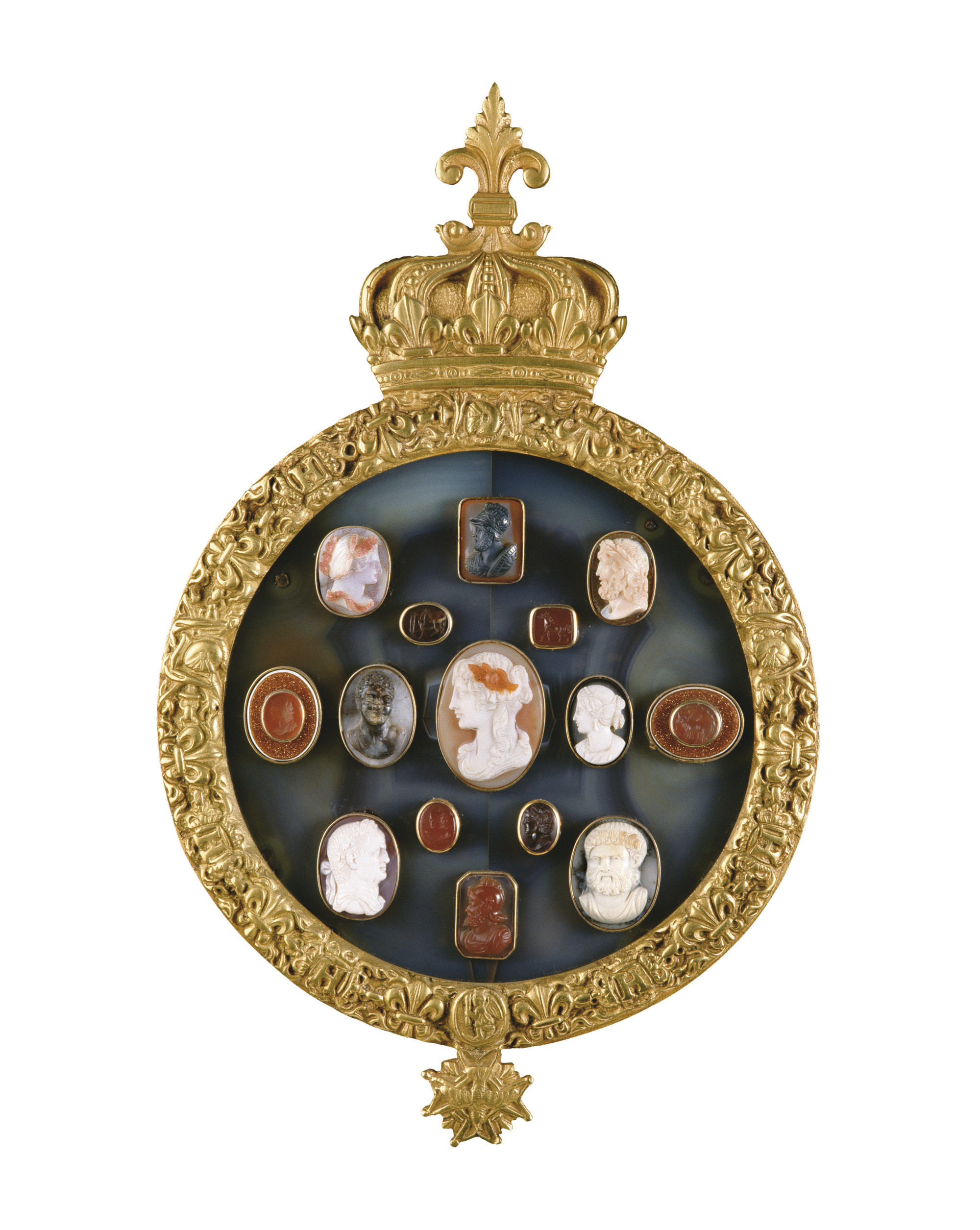 Group of 15 cameos and intaglios, Datant du xvieme au xixeme siecle. Hauteur totale: 28.5 cm (11&frac14; in) (15). Sold for &euro;41,800 on 23-25 February 2009 at Christie&rsquo;s in Paris
