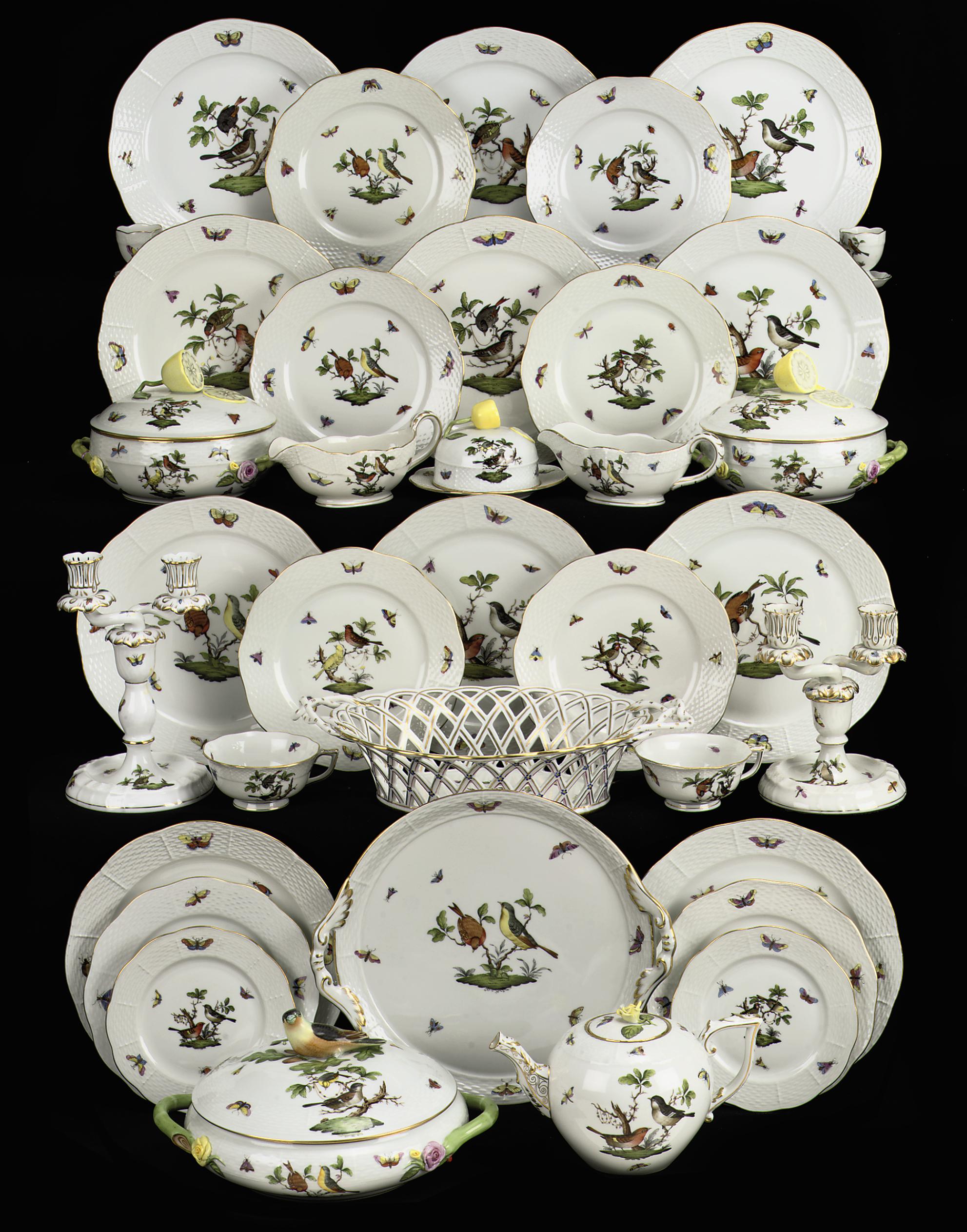 An assembled Herend 'Rothschild bird' part dinner service , 20TH